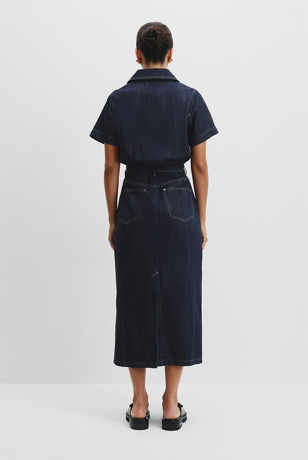 military denim dress Medium Wash Denim Dress - Button-Front Denim Dress - Mini Dress