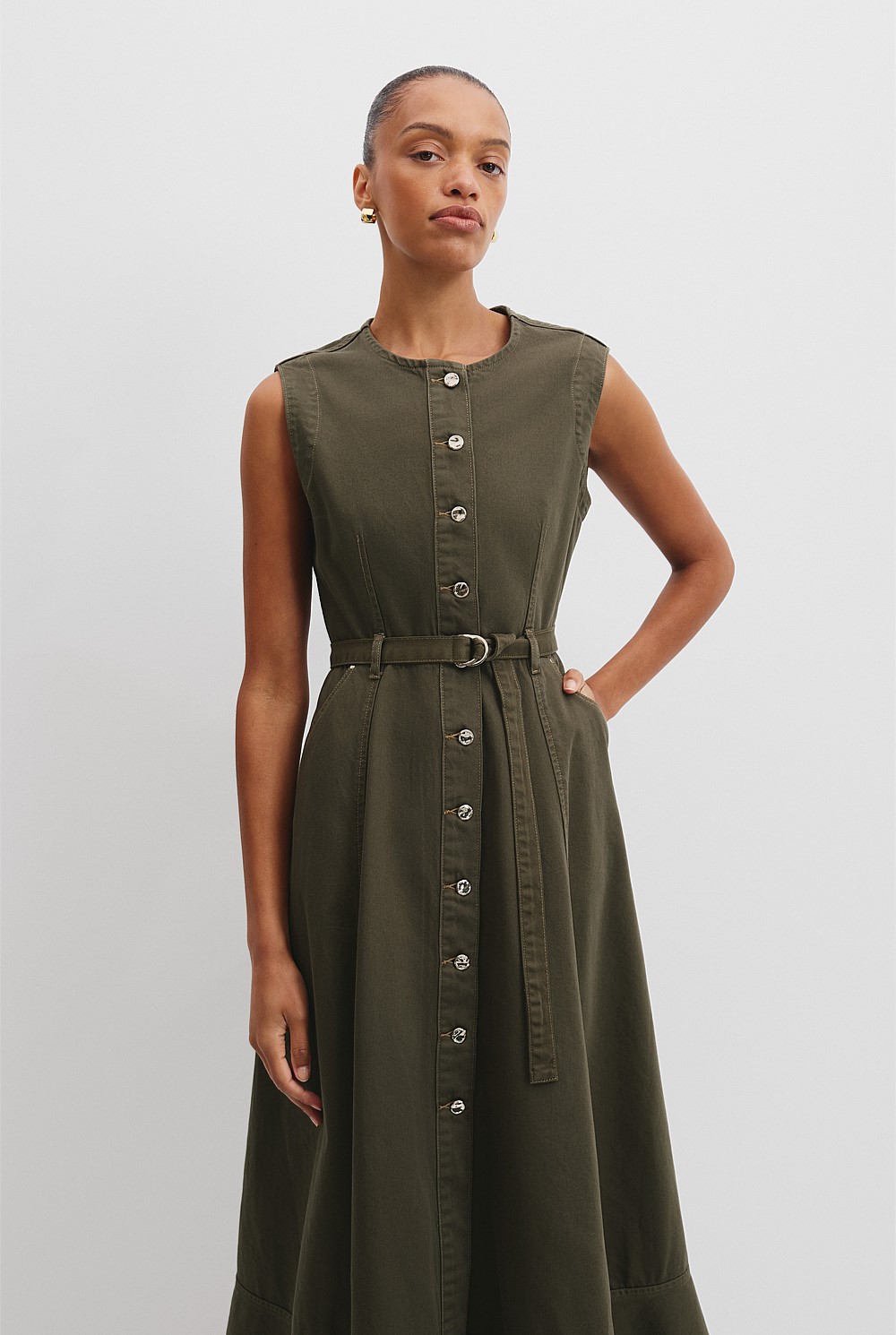 green denim dress Joanna Mini Get That Trend You are definitely going to be well known in this babydoll dress Short Sleeve High Neck Zip