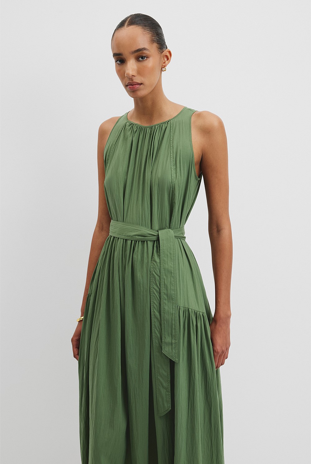 open lace back dress Pleated Halter Neck Flowy Mini Trapeze Dress main image 1