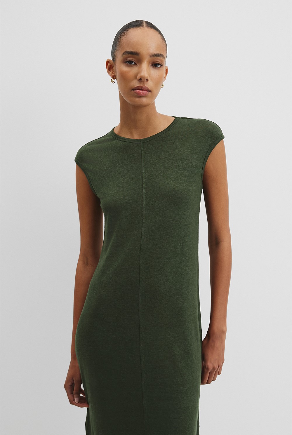 country road jersey dress Dark Fern Linen Jersey Dress - Work