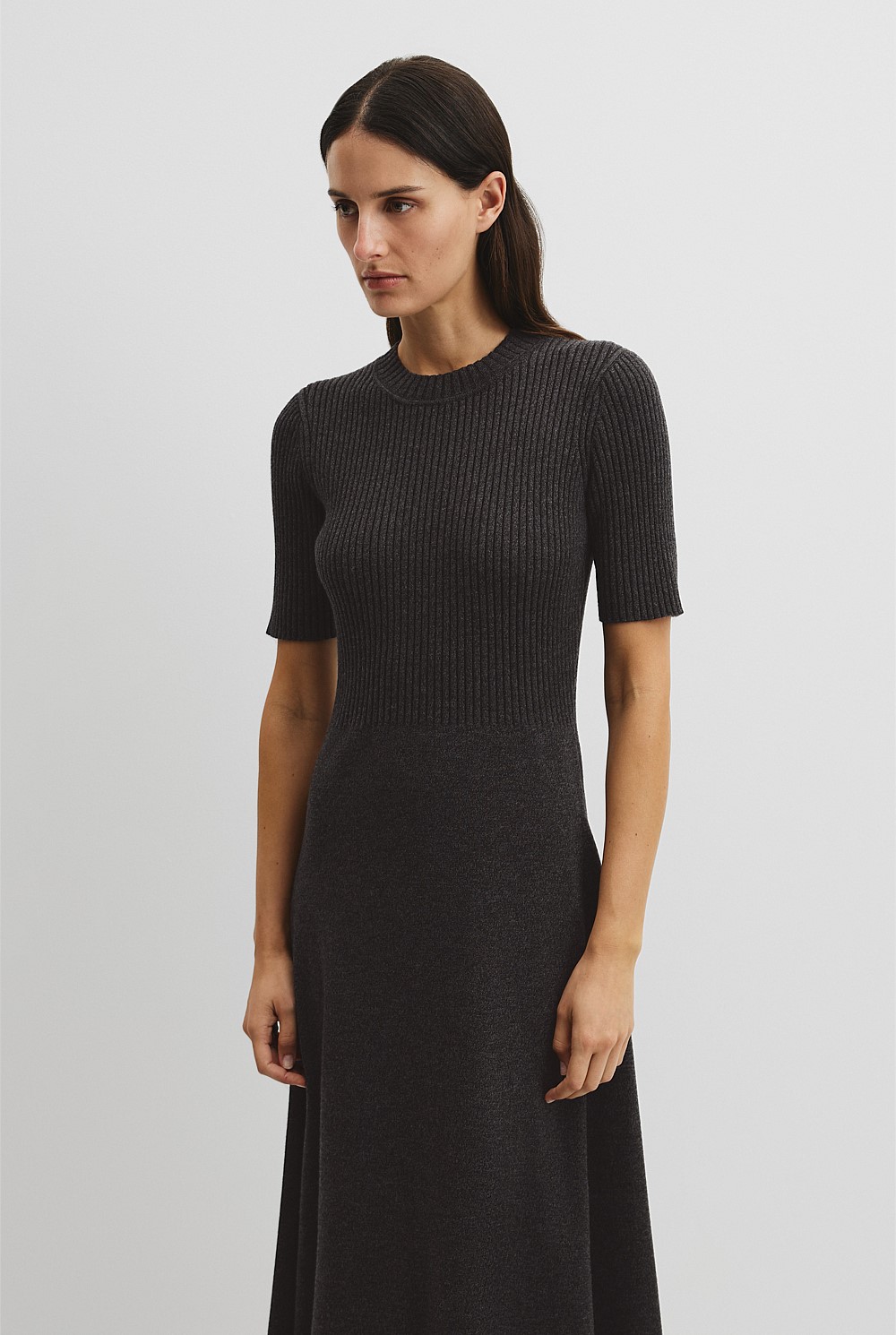 Charcoal Marle Compact Knit Midi Dress - Event