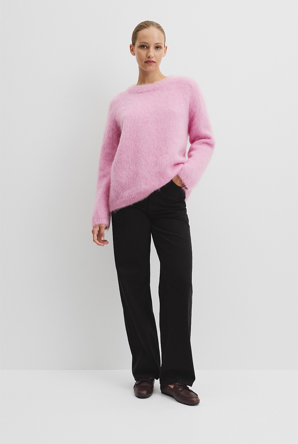 Orchid Pink Long Sleeve Fluffy Crew Knit - Knitwear | Country Road