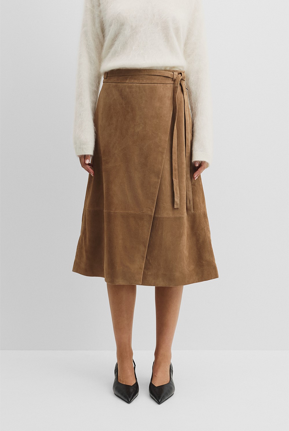 Desert Sand Suede Wrap Midi Skirt - Winter Shop | Country Road