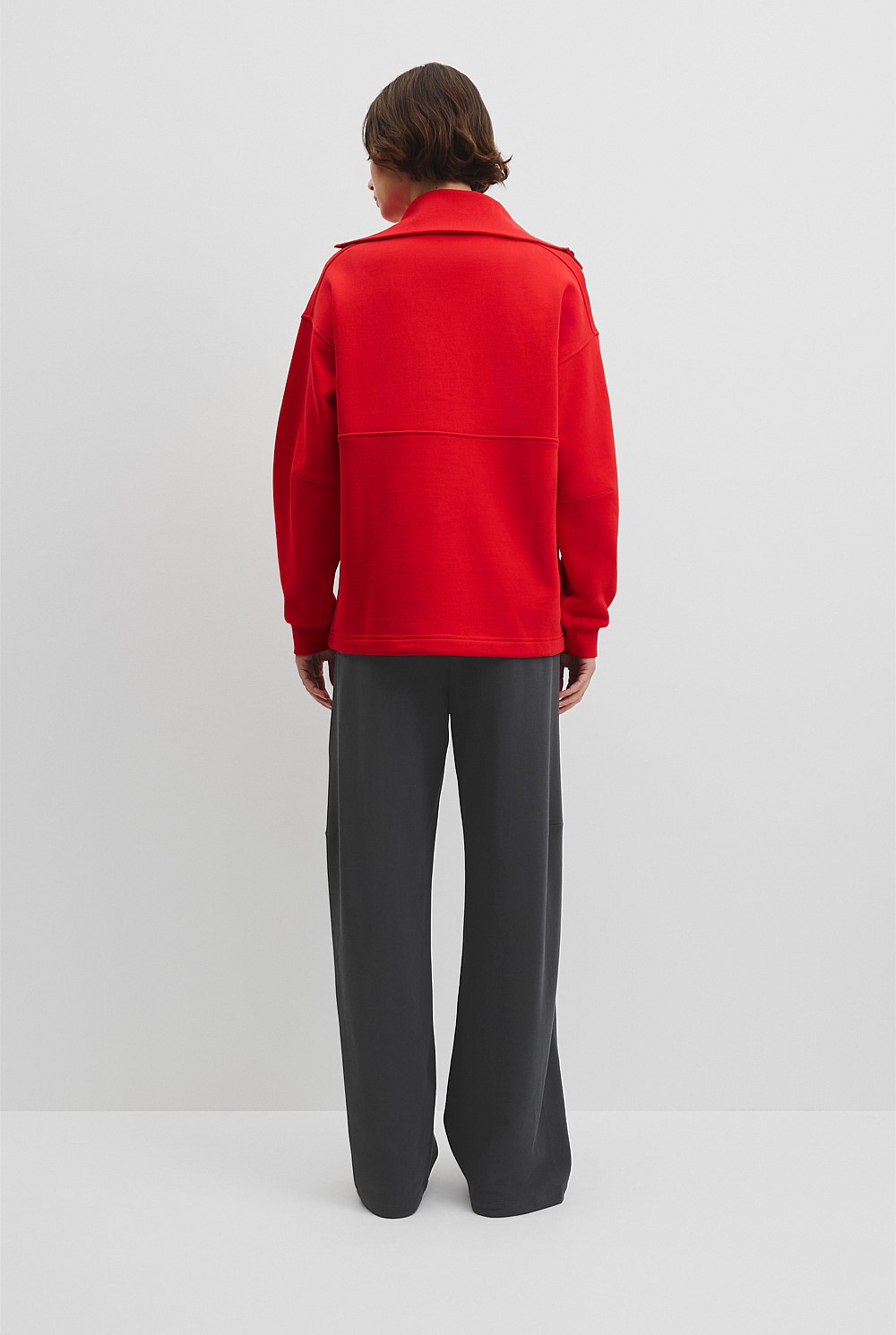 Vivid Cherry Australian Cotton Zip Neck Placket Sweat - Best