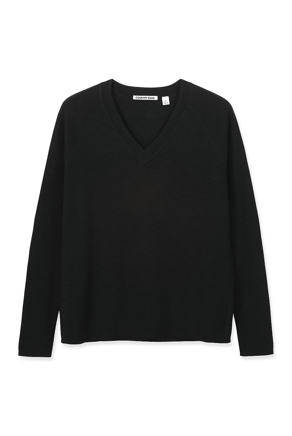 Black Cotton Linen V-Neck Knit - Knitwear | Country Road