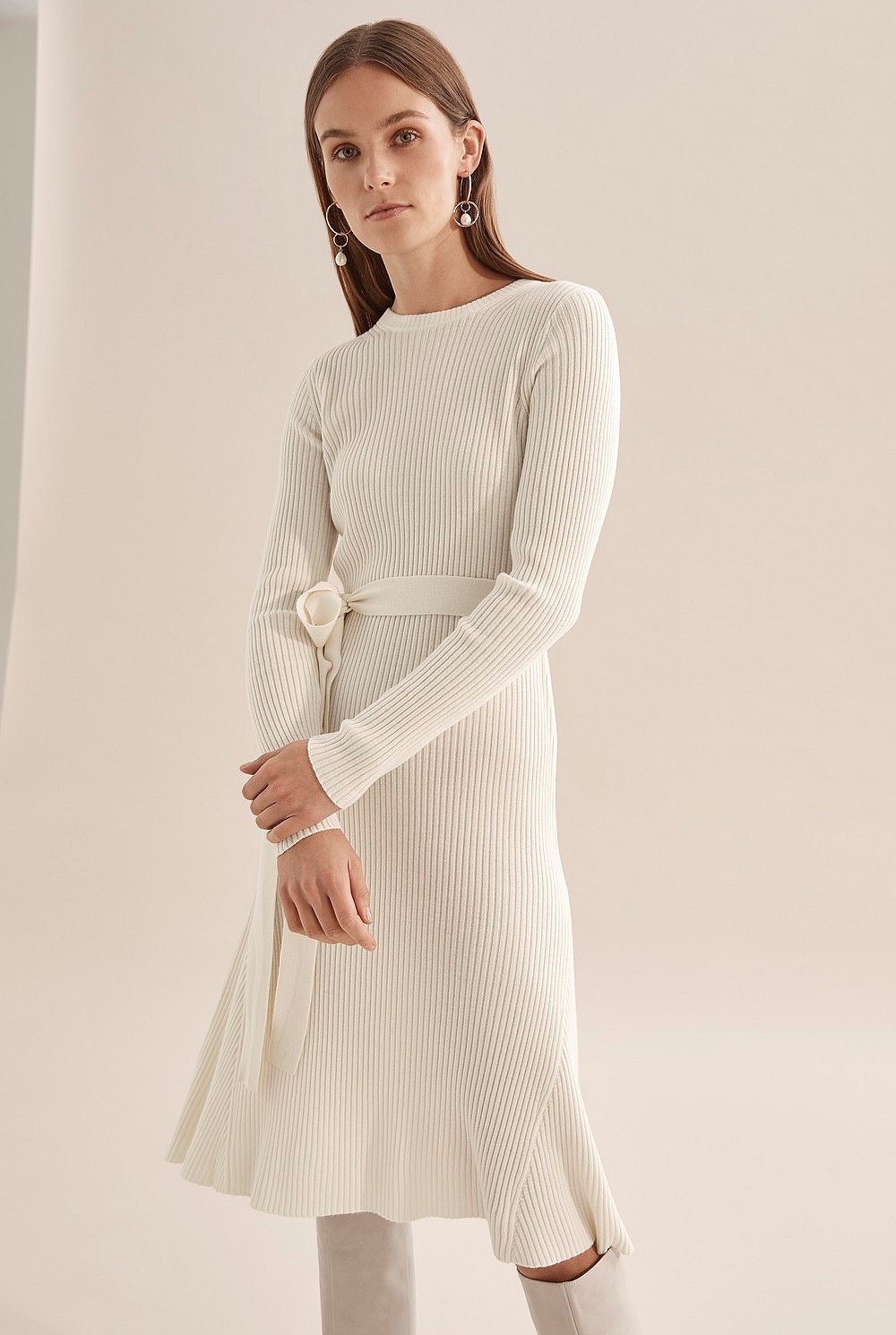 country road winter dresses Winter White Long Sleeve Wool Knit Dress - Dresses