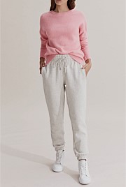 Light Grey Marle Verified Australian Cotton Elasticated Cuff Track Pant Natural Fibres Country Road