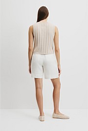 Linen Blend Knitted Tank Top in Beige | JOSEPH US