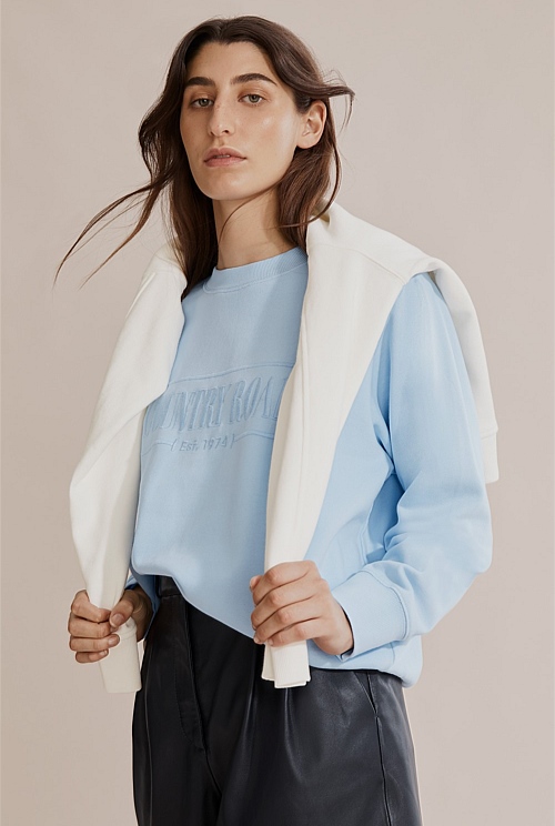 Sky Blue Verified Australian Cotton Heritage Sweat Australian Grown Country Road