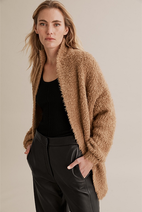 Camel longline cardigan store