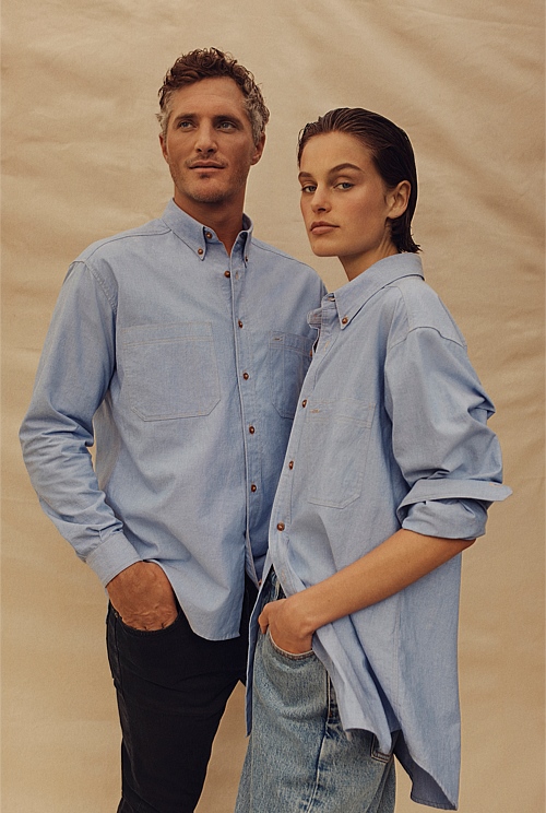 Chambray Blue 80s Reissue Unisex Australian Made Chambray Shirt