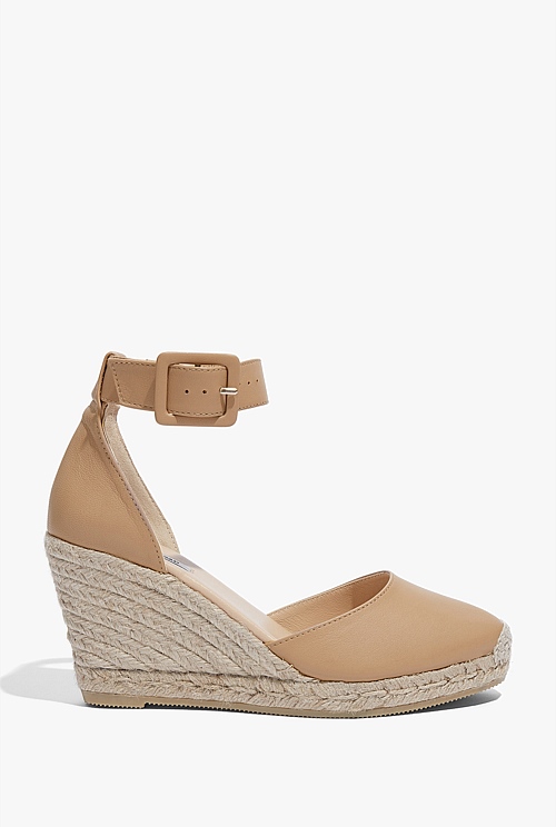 Leather store espadrilles wedges