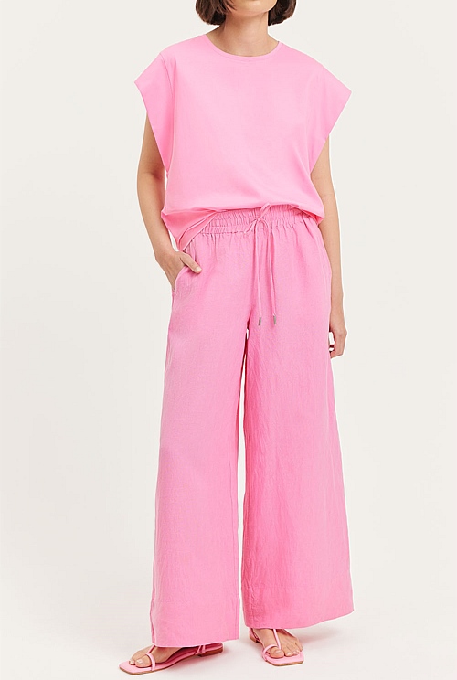 Vibrant Pink Organically Grown Linen Palazzo Pant - Organically Grown or  Recycled | Country Road