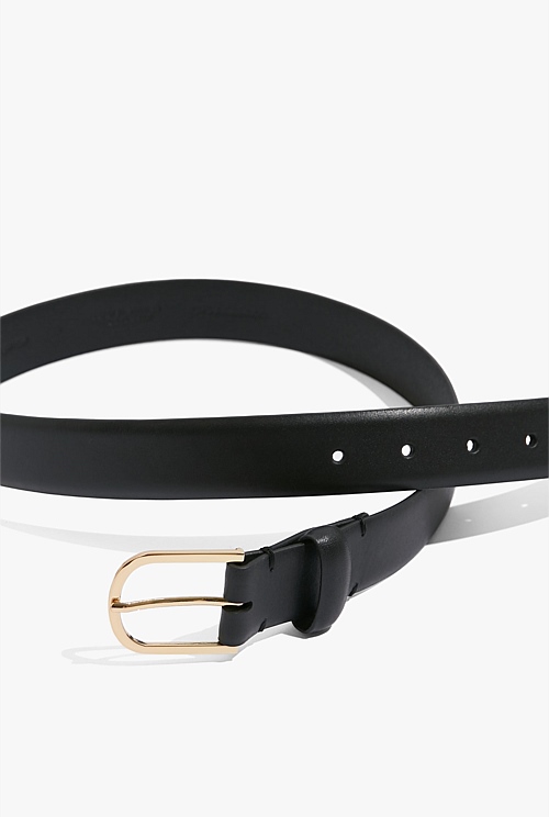 Black Classic Leather Belt - Belts