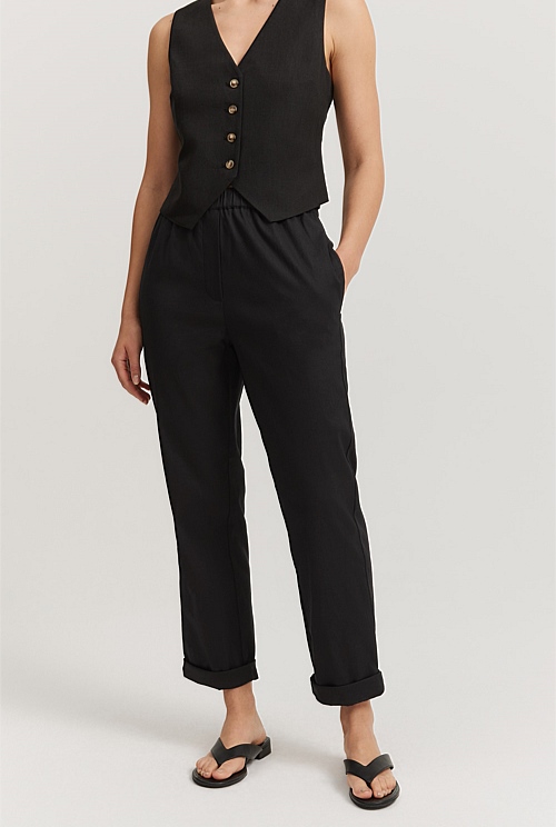 Tall Black Pintuck Pants, Tall