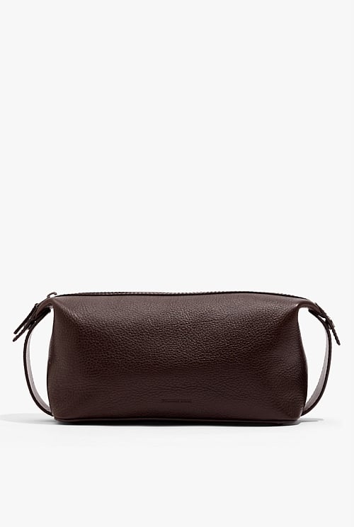 Small leather toiletry bag on sale