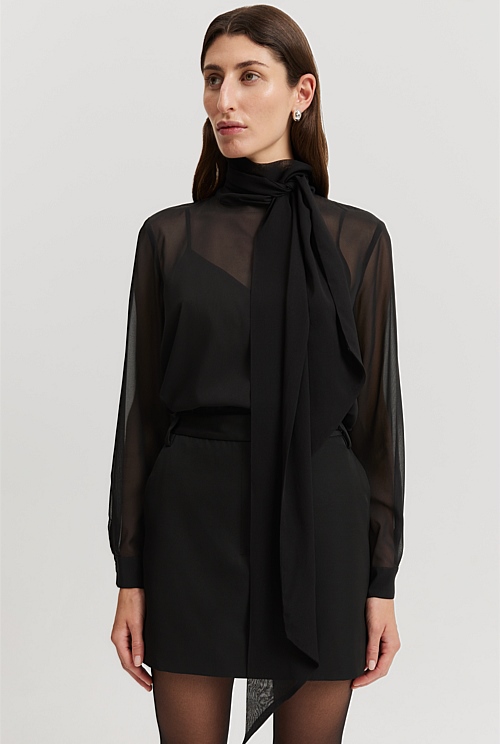 Black Pussybow Blouse - Shirts | Country Road