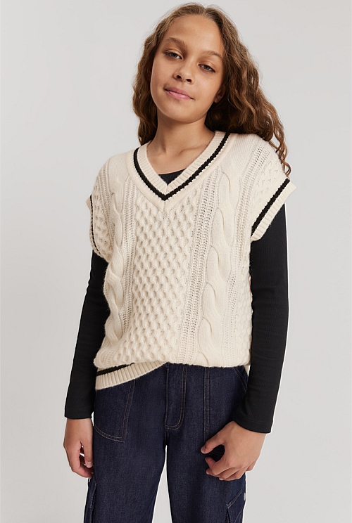 Buy Threadbare Cream Cable Detail Knitted Vest from Next New Zealand