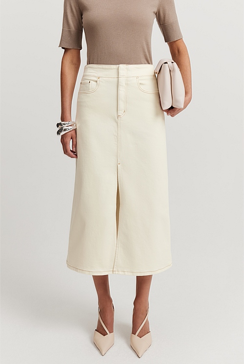 Ecru A Line Denim Midi Skirt Denim Jeans Country Road
