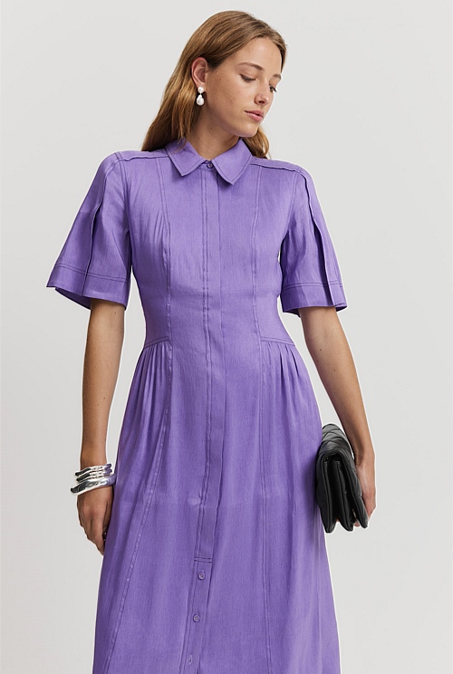 Deep Lilac Organically Grown Linen Blend Cinched Shirt Dress - Organically  Grown or Recycled | Country Road
