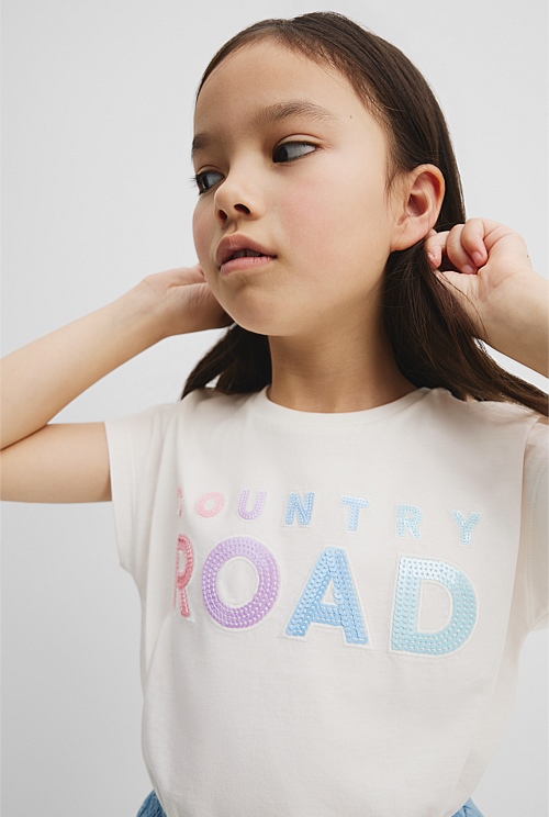 Multi Marsh Organically Grown Cotton Sequin Logo T-Shirt - T