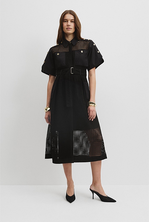 Black Utility Mesh Midi Dress Work Country Road