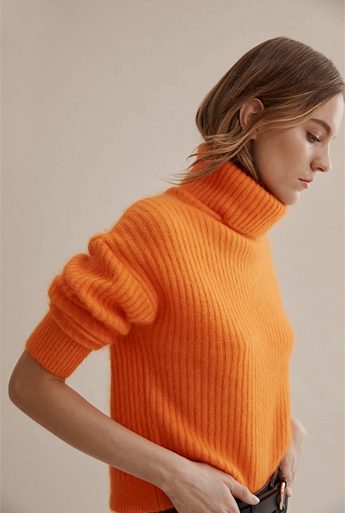 Orange Knitted Roll Neck Jumper