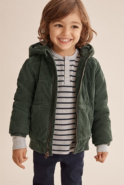 Green cord puffer on sale jacket