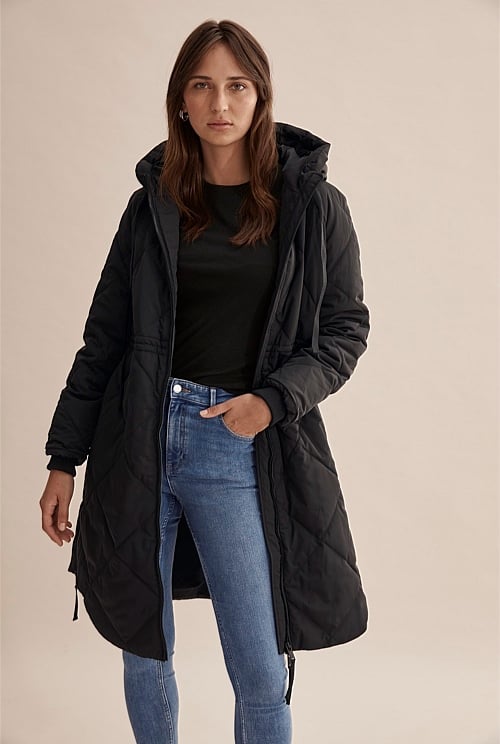 Black Longline Quilted Puffer Jackets Coats Country Road