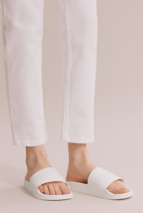 White slide online sandals