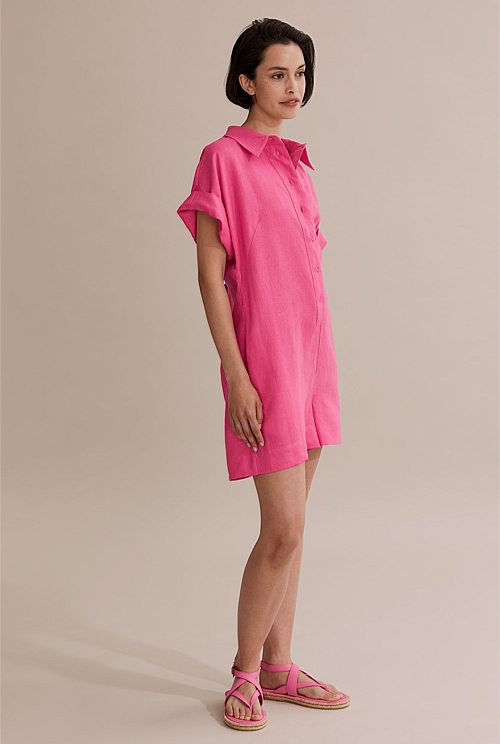 Pink best sale linen playsuit