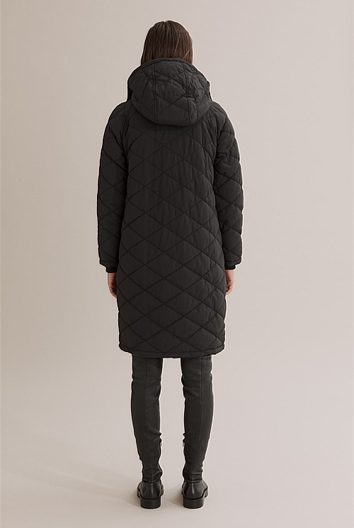 Black Recycled Longline Puffer Organically Grown or Recycled Country Road