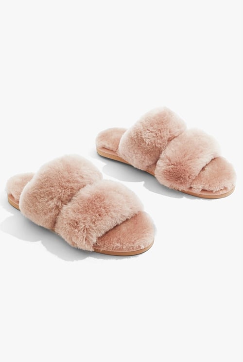 Camel Australian Made Shearling Double Slide Flats Country Road