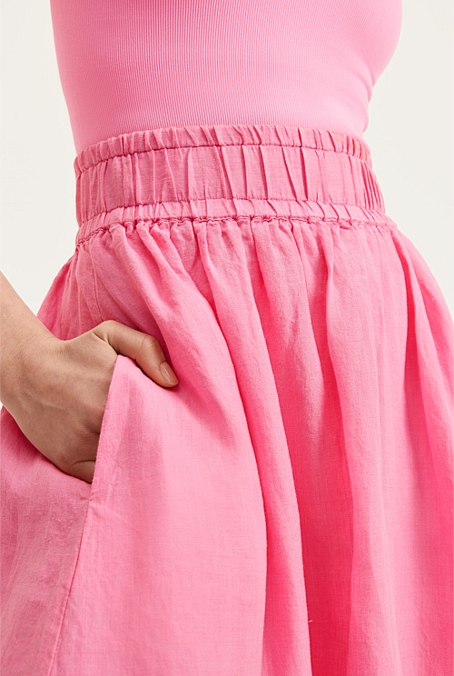 Vibrant Pink Organically Grown Linen Elastic Detail Skirt Organically Grown or Recycled Country Road