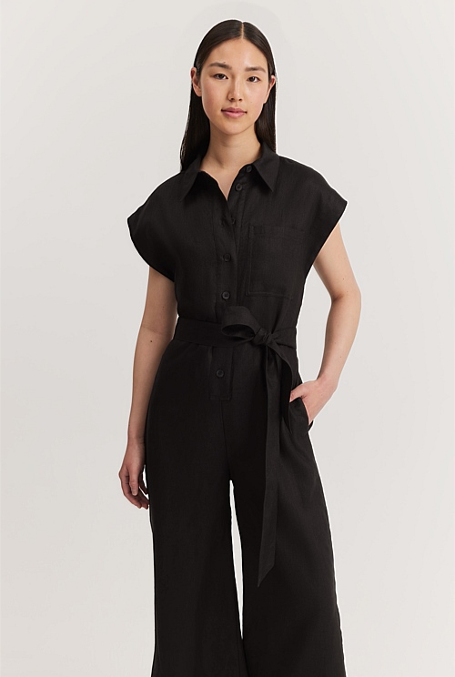 Black Organically Grown Linen Jumpsuit Organically Grown or Recycled Country Road