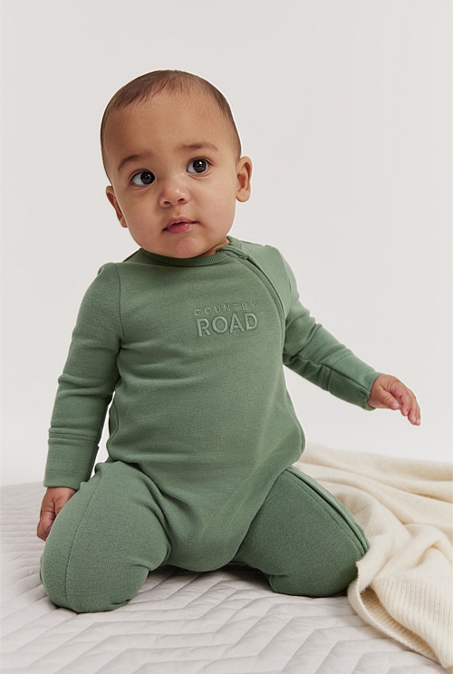 Sage GOTS certified Organic Logo Zip Jumpsuit Jumpsuits Bodysuits Country Road