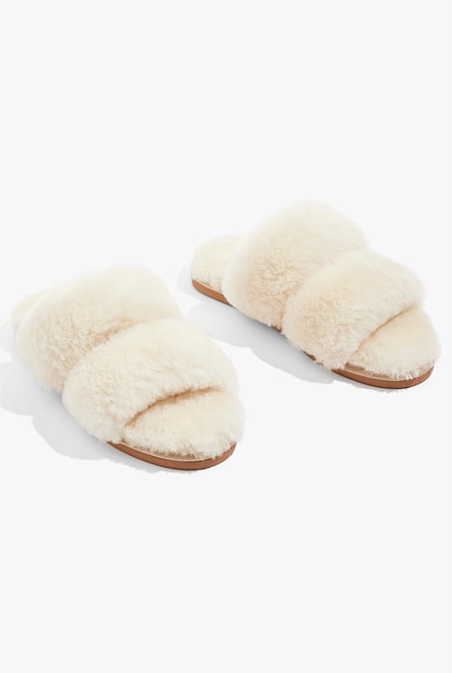 Sand Australian Made Shearling Double Slide Flats Country Road