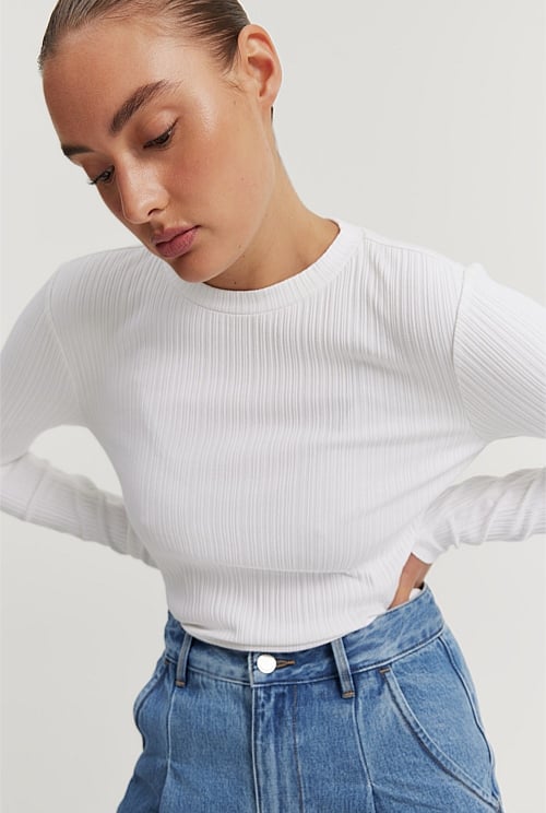 white rib long sleeve top