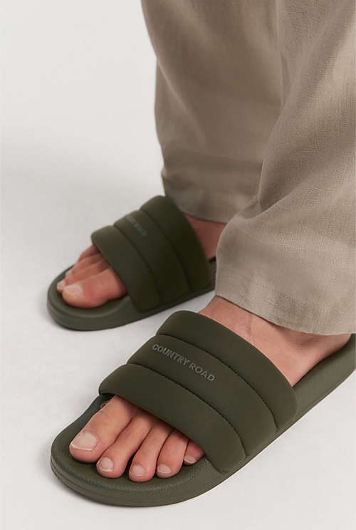 Dark Olive Recycled Blend Neoprene Slide Thongs Slides