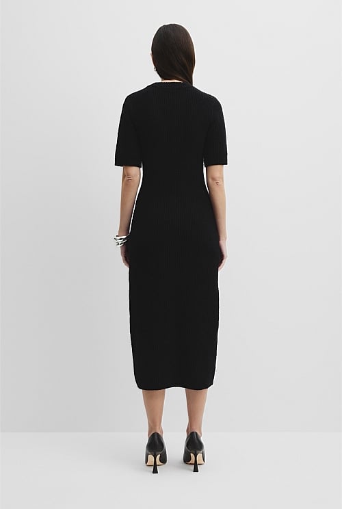 Cotton knit midi dress deals