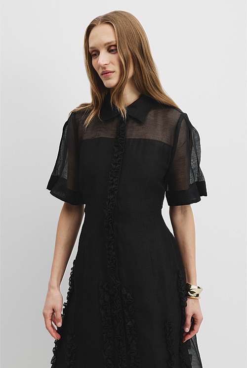 Micro Ruffle Shirt Dress