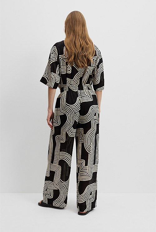 Black Organic Geo Print Fluid Tie Pant - Holiday | Country Road