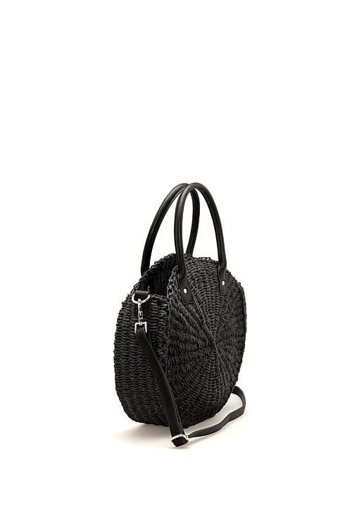 Black Round Woven Straw Bag Bags Country Road