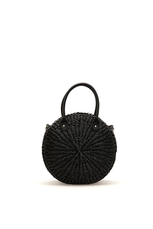 Black round shop woven bag